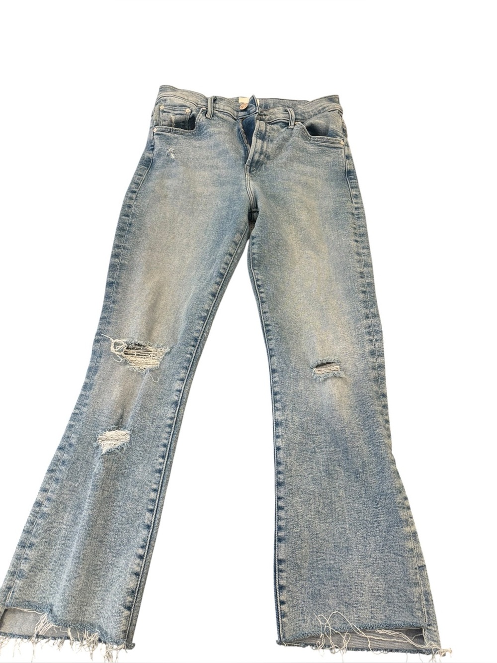 MOTHER Light Blue Distressed Flare Jeans